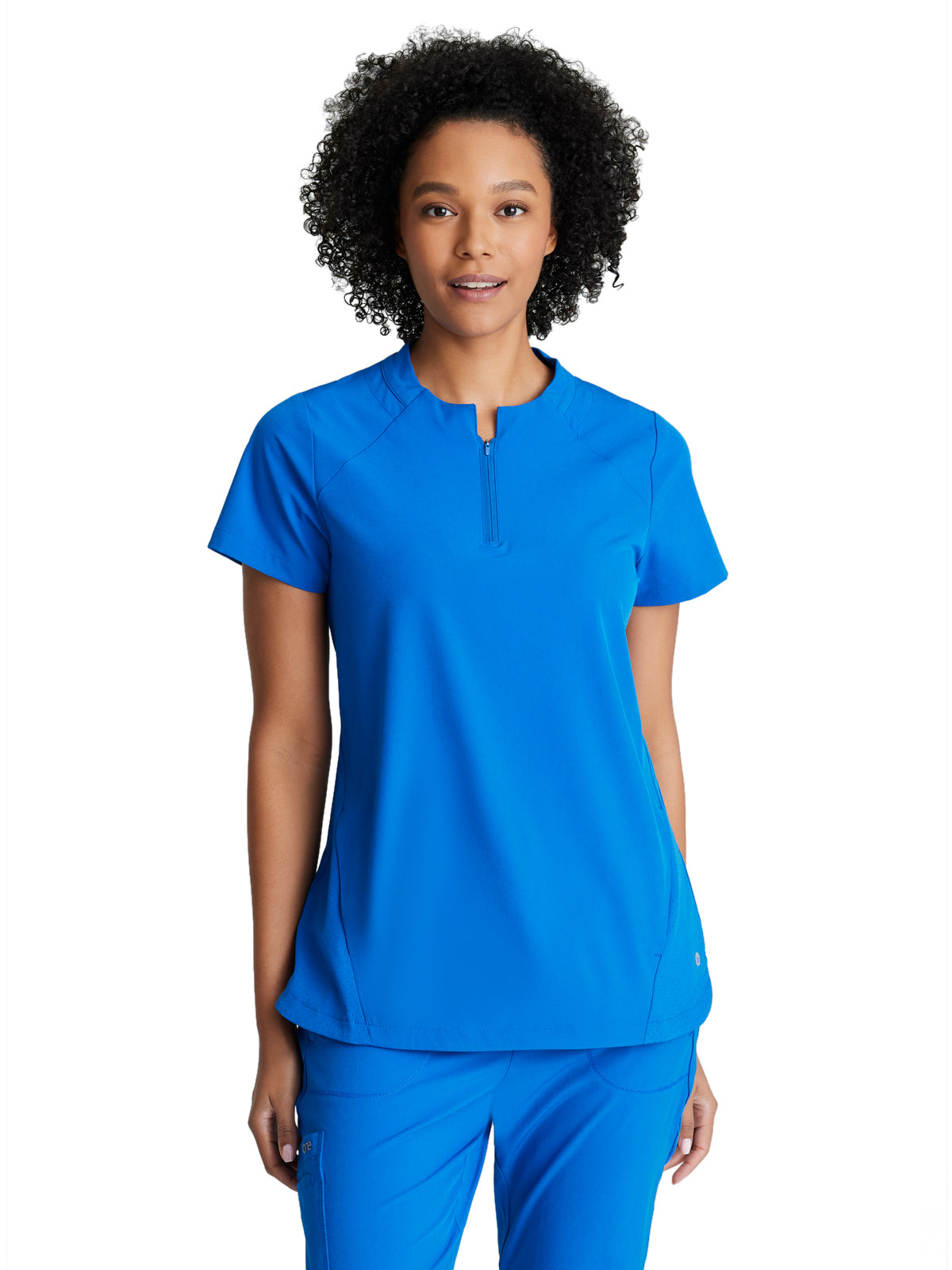 Women's 2 Pocket Banded Zip Collar Flux Top - BOT216 - New Royal