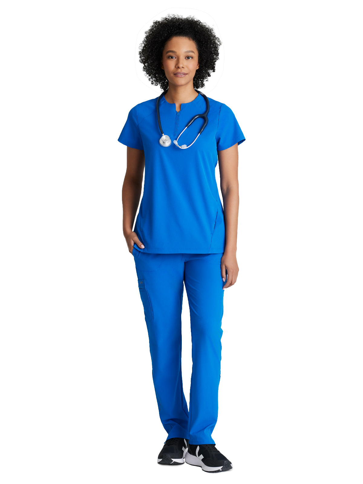 Women's 2 Pocket Banded Zip Collar Flux Top - BOT216 - New Royal