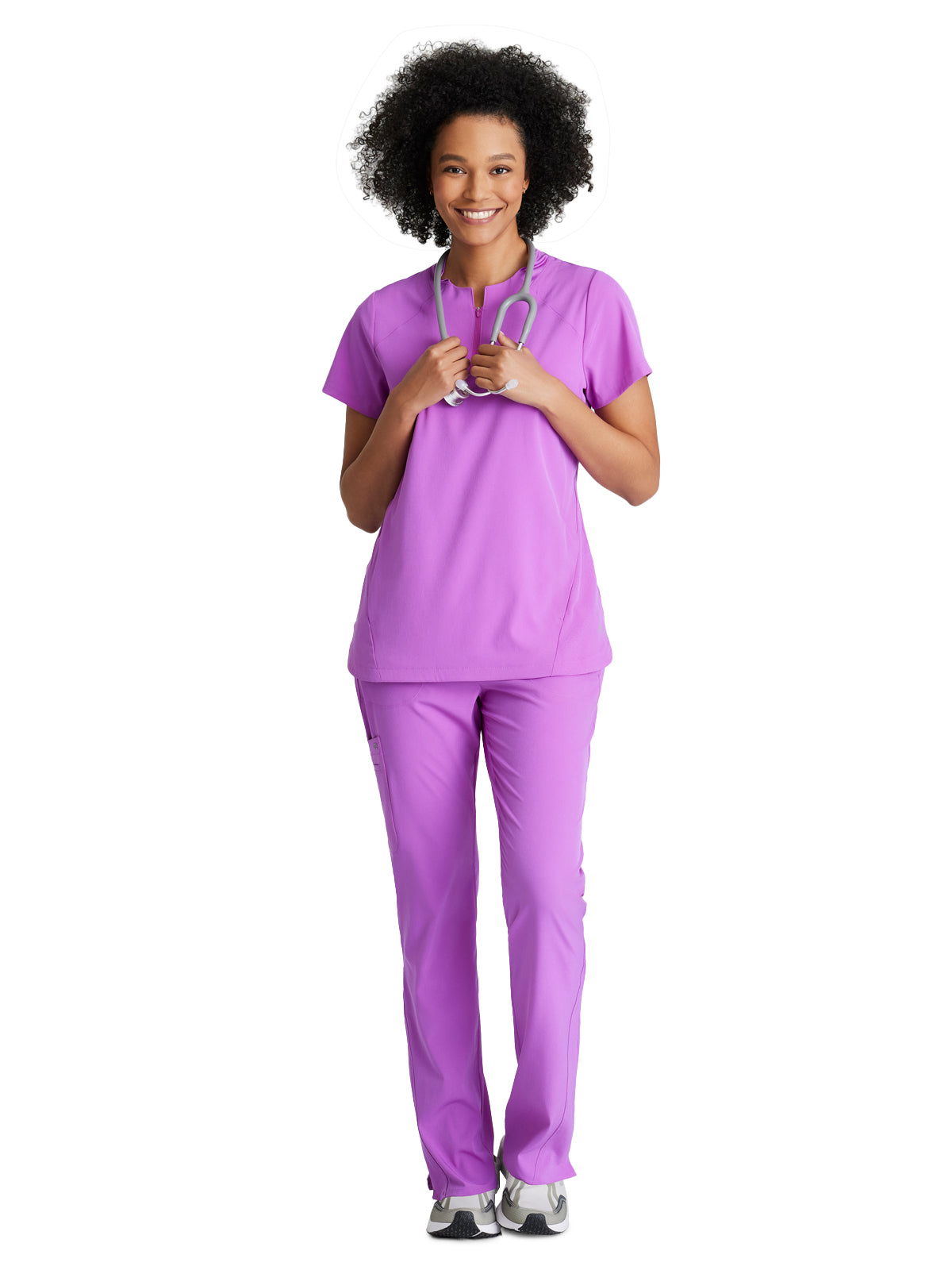 Women's 2 Pocket Banded Zip Collar Flux Top - BOT216 - Helio Purple