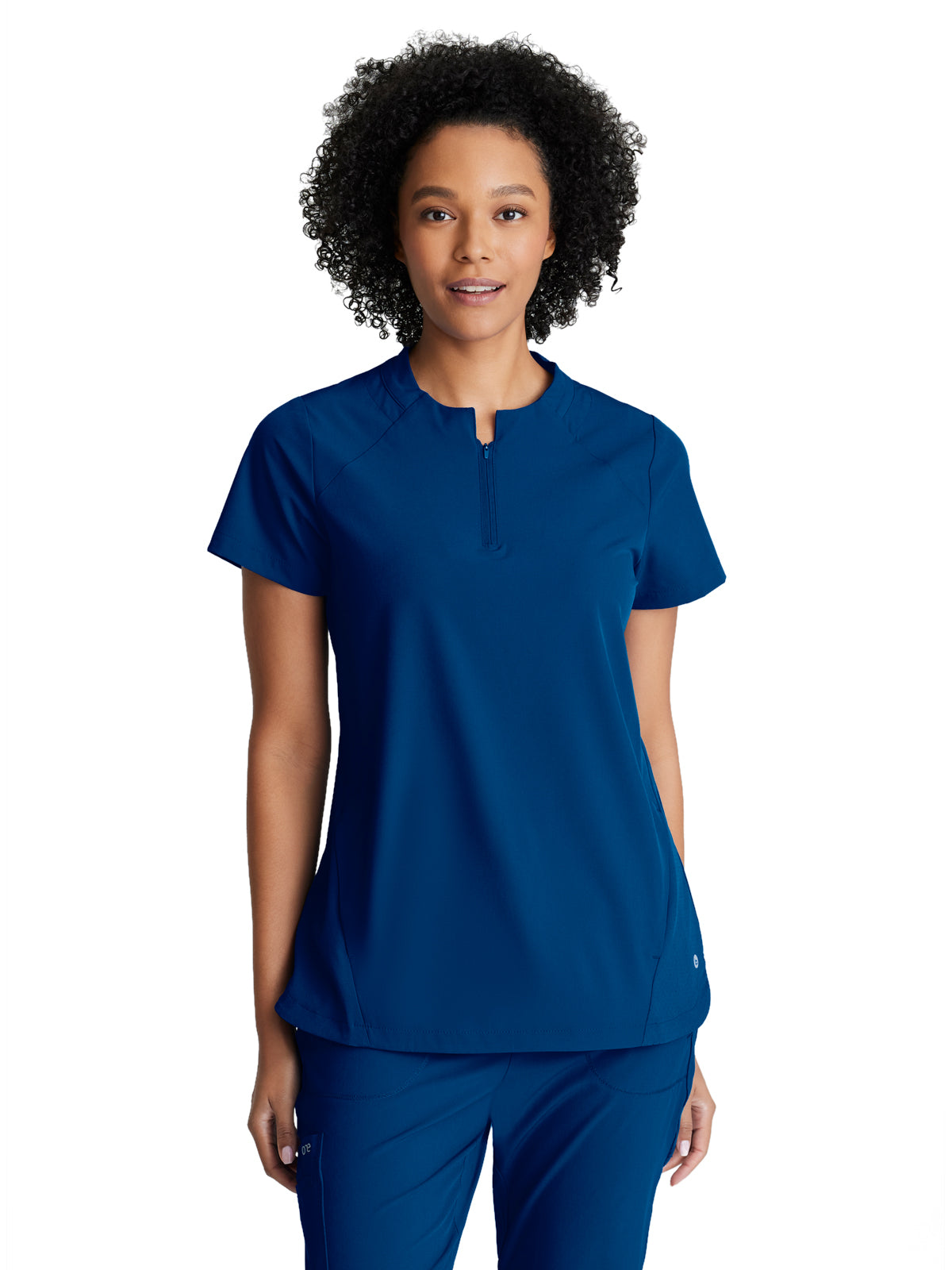 Women's 2 Pocket Banded Zip Collar Flux Top - BOT216 - Indigo (Navy)