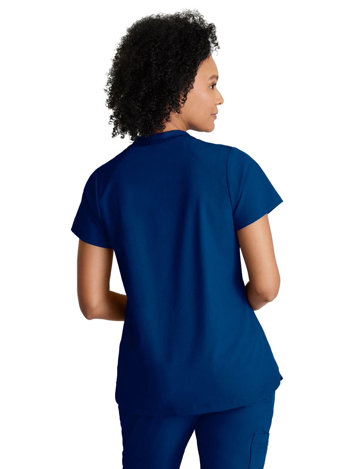 Women's 2 Pocket Banded Zip Collar Flux Top - BOT216 - Indigo (Navy)