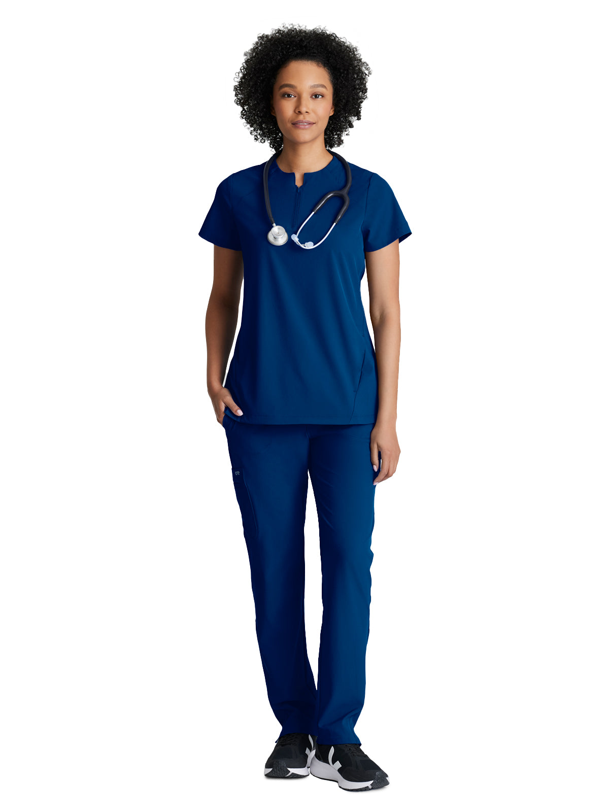 Women's 2 Pocket Banded Zip Collar Flux Top - BOT216 - Indigo (Navy)