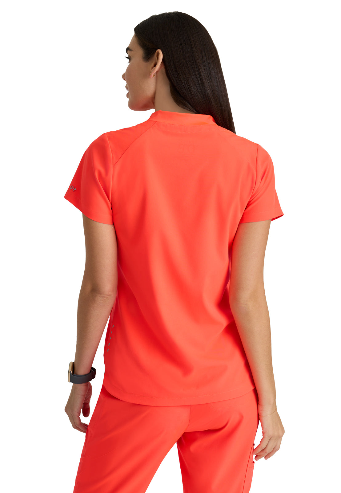 Women's 2 Pocket Banded Zip Collar Flux Top - BOT216 - Neon Flame