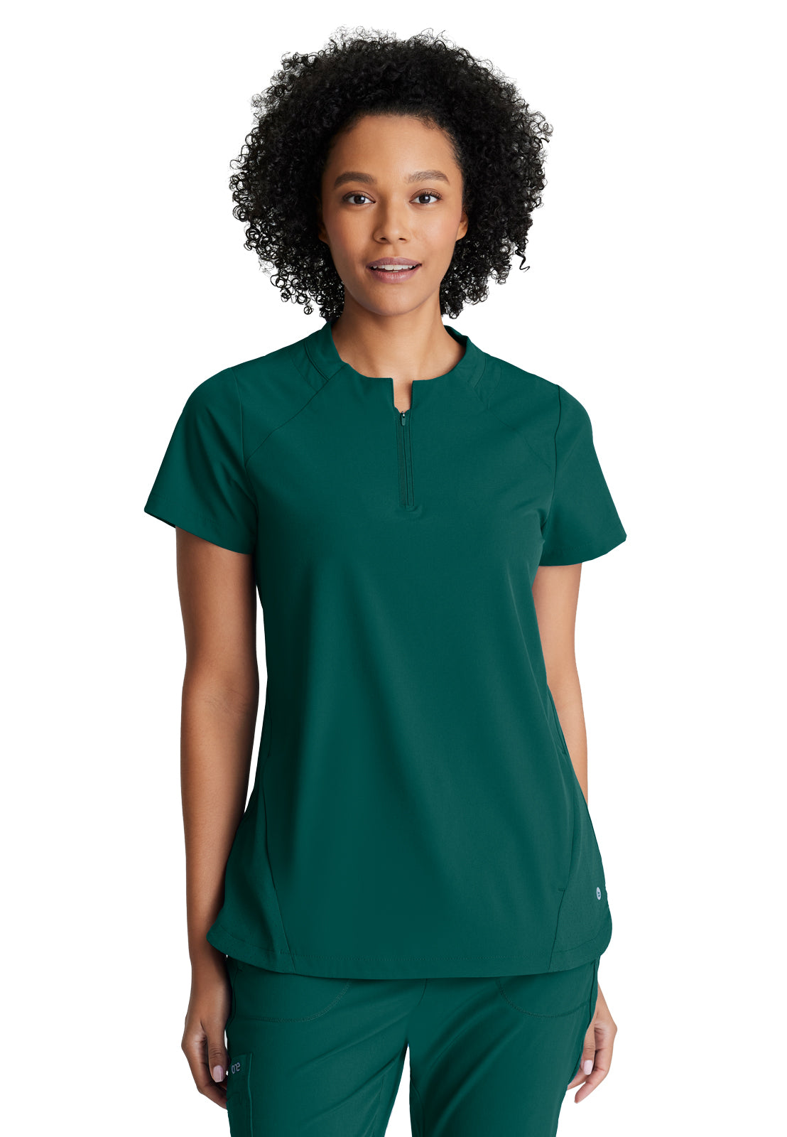 Women's 2 Pocket Banded Zip Collar Flux Top - BOT216 - Hunter Green