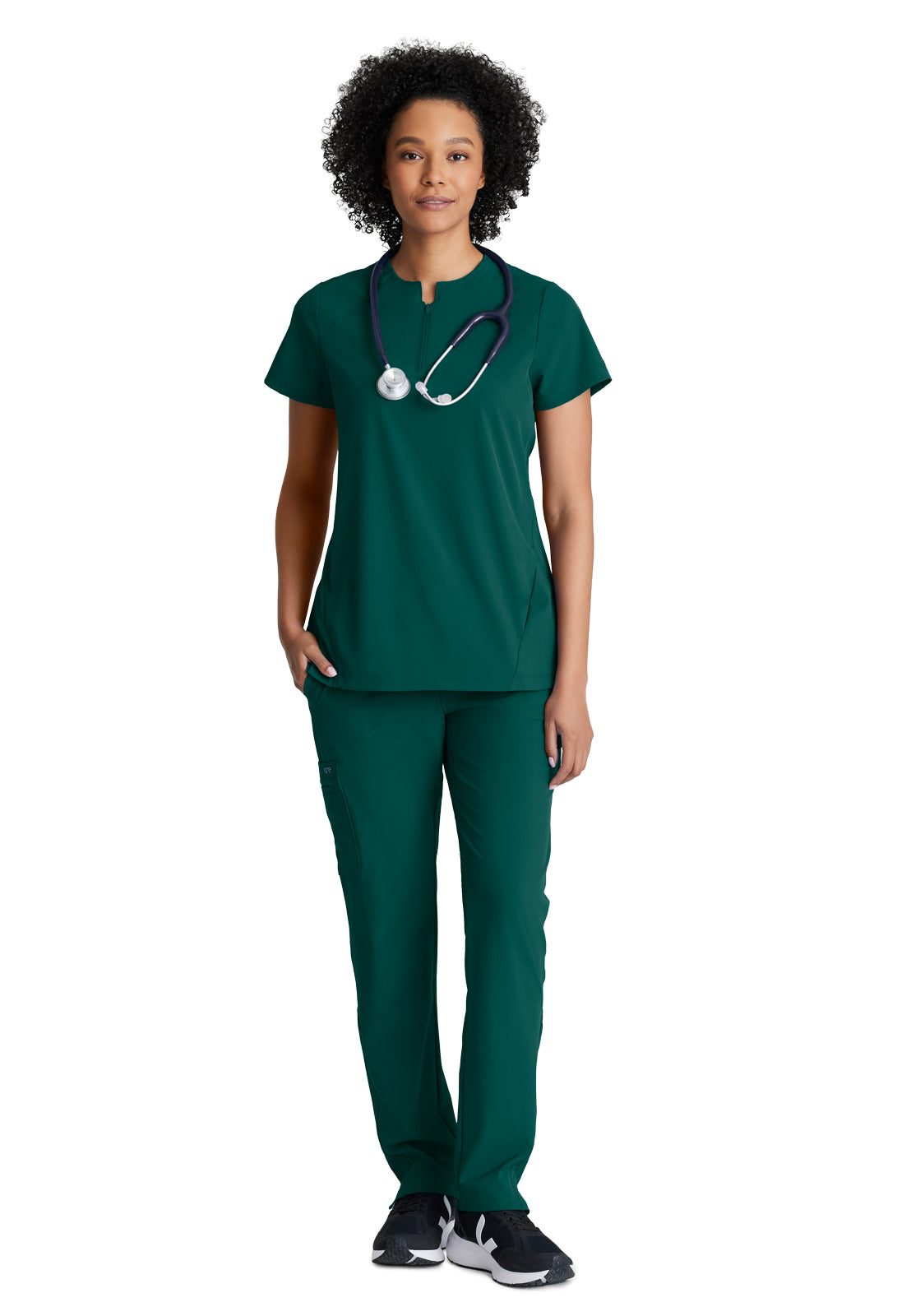 Women's 2 Pocket Banded Zip Collar Flux Top - BOT216 - Hunter Green