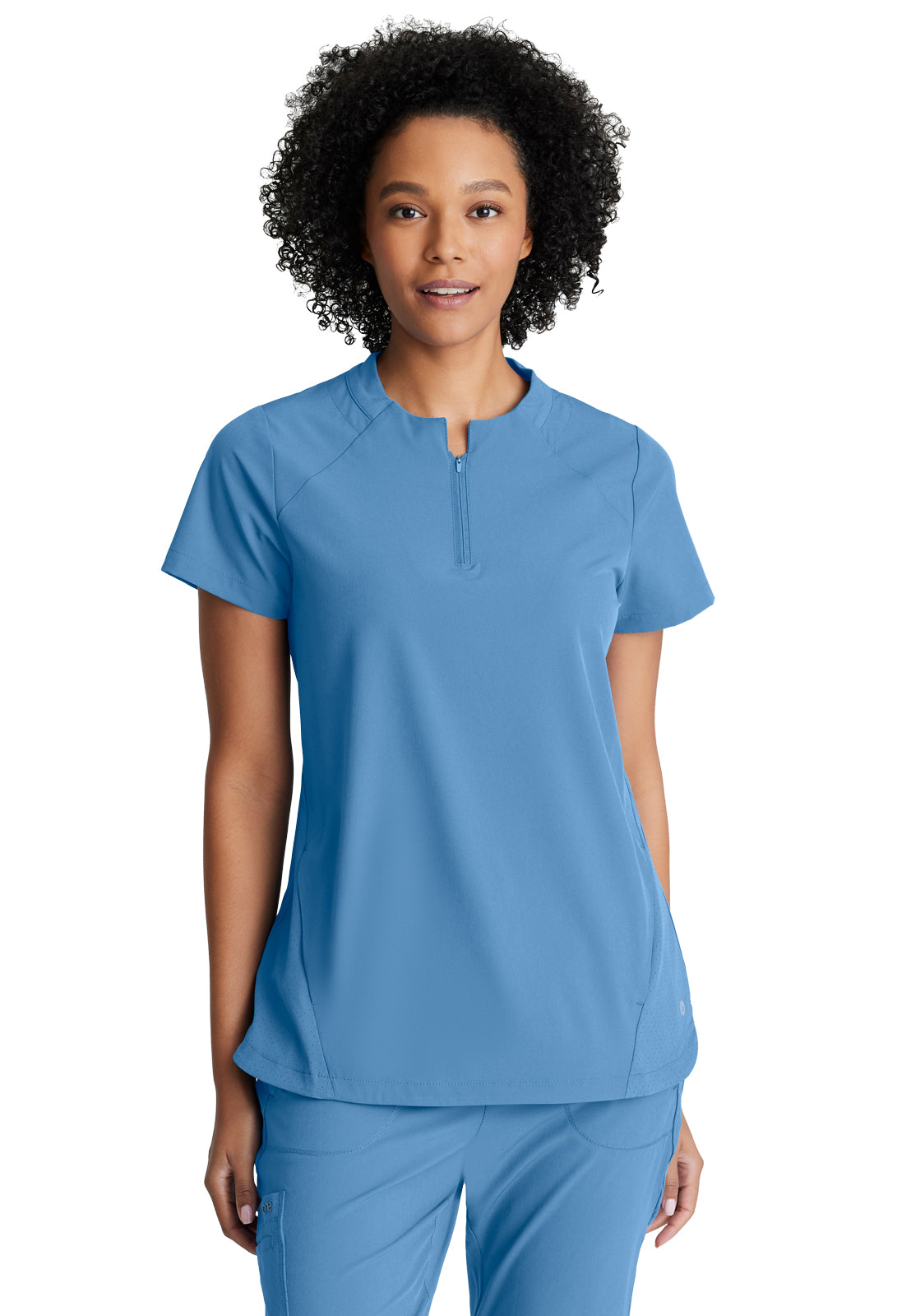 Women's 2 Pocket Banded Zip Collar Flux Top - BOT216 - Ciel Blue