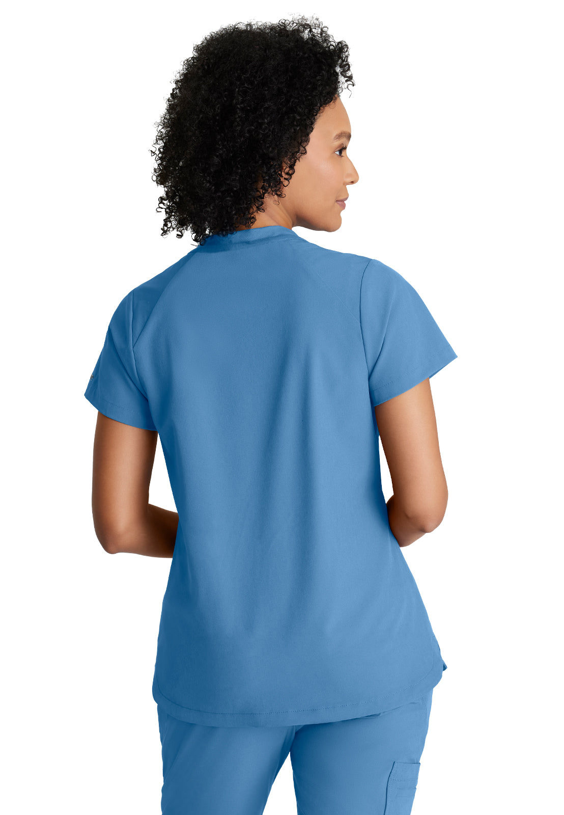 Women's 2 Pocket Banded Zip Collar Flux Top - BOT216 - Ciel Blue