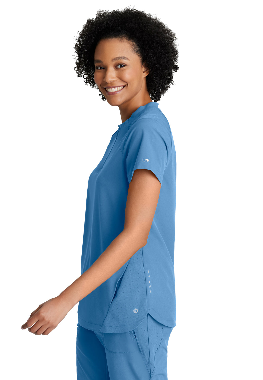 Women's 2 Pocket Banded Zip Collar Flux Top - BOT216 - Ciel Blue