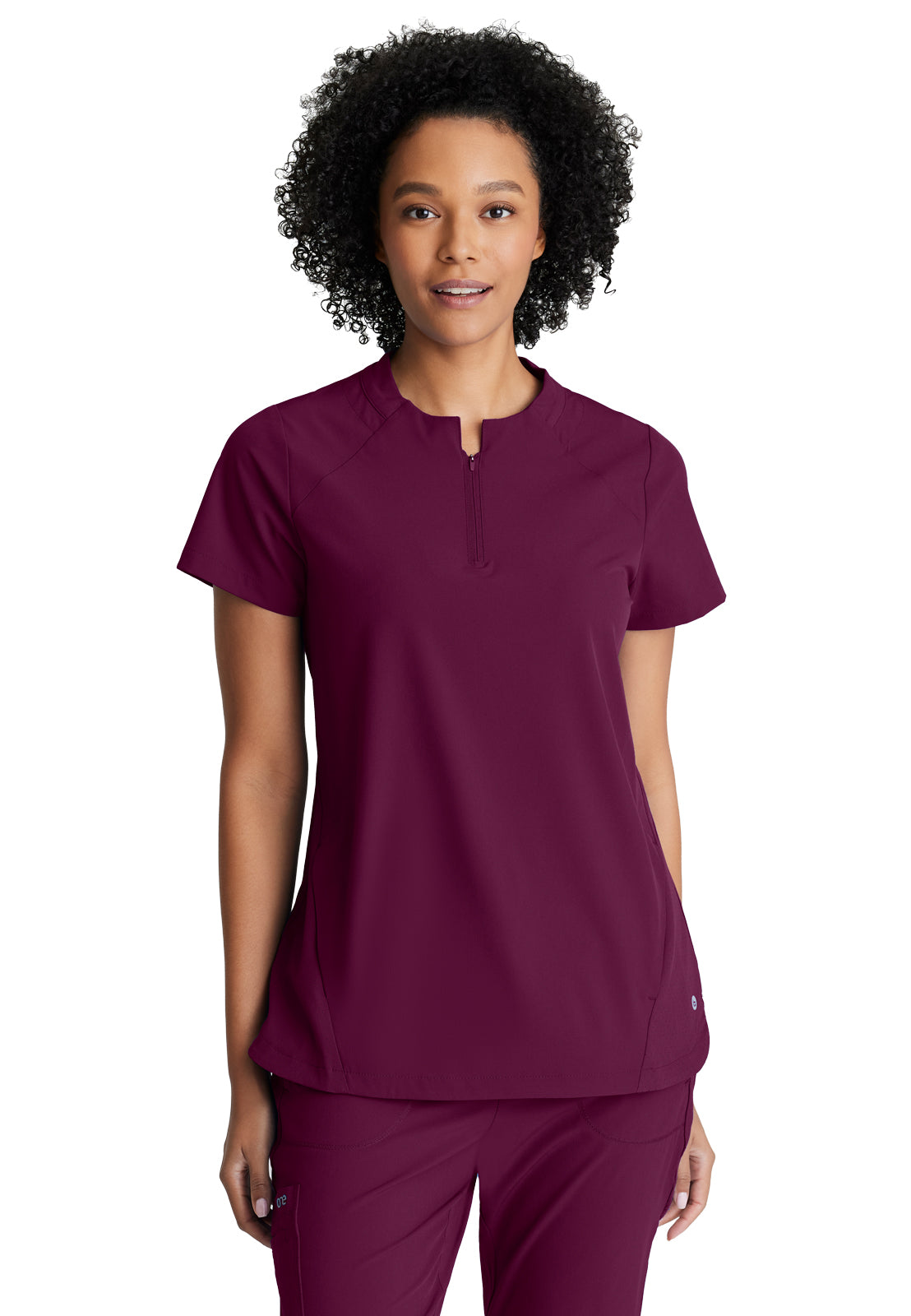 Women's 2 Pocket Banded Zip Collar Flux Top - BOT216 - Wine
