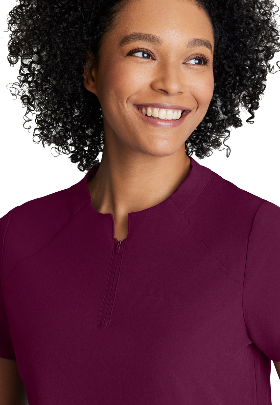 Women's 2 Pocket Banded Zip Collar Flux Top - BOT216 - Wine