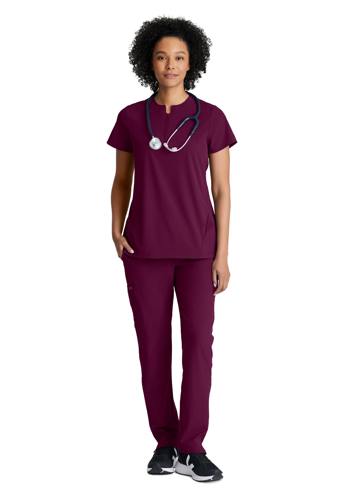 Women's 2 Pocket Banded Zip Collar Flux Top - BOT216 - Wine