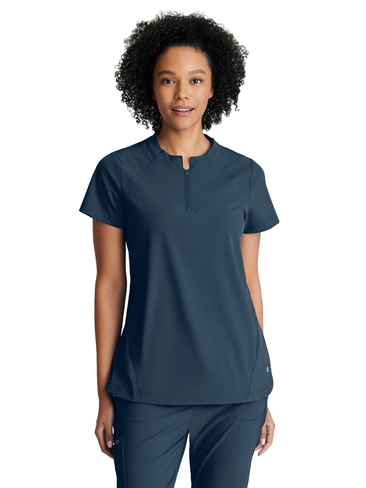Women's 2 Pocket Banded Zip Collar Flux Top - BOT216 - Steel