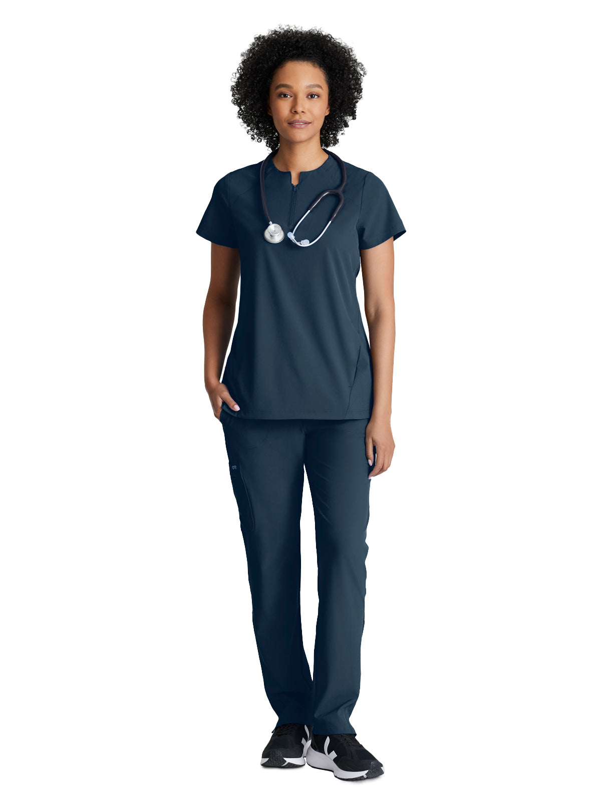 Women's 2 Pocket Banded Zip Collar Flux Top - BOT216 - Steel