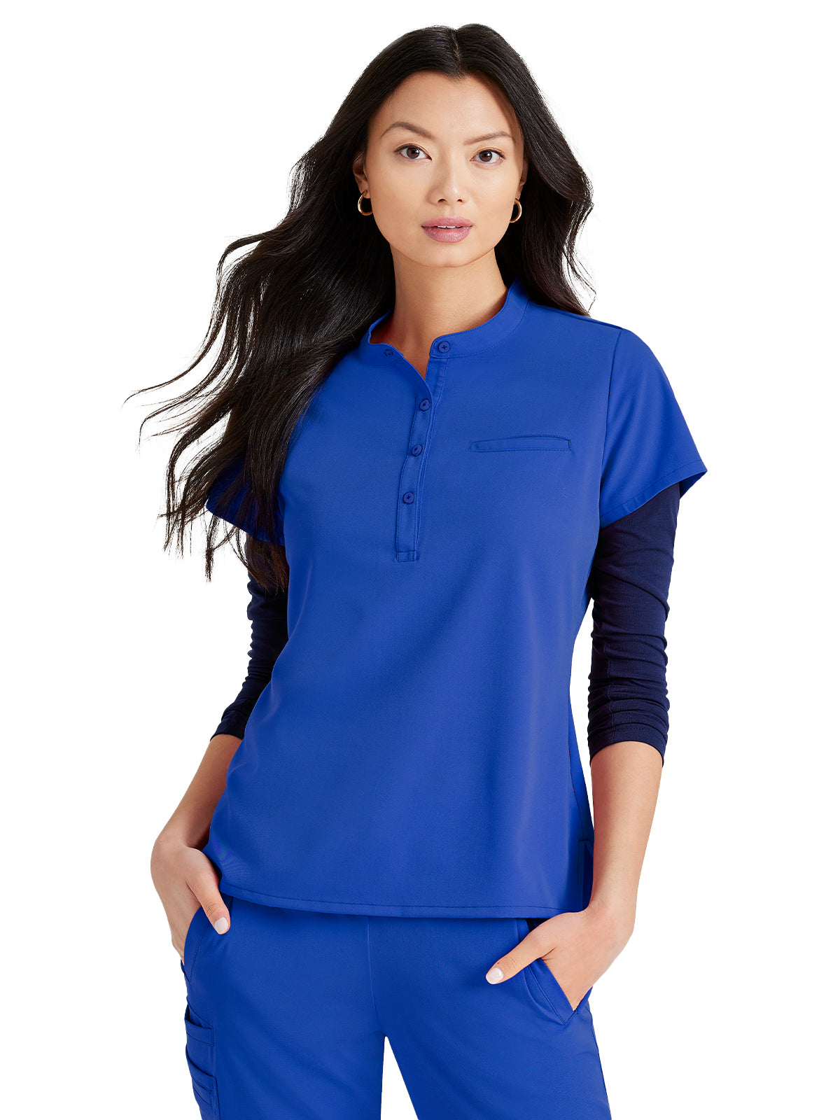 Women's Henley Style Top - BUT163 - New Royal