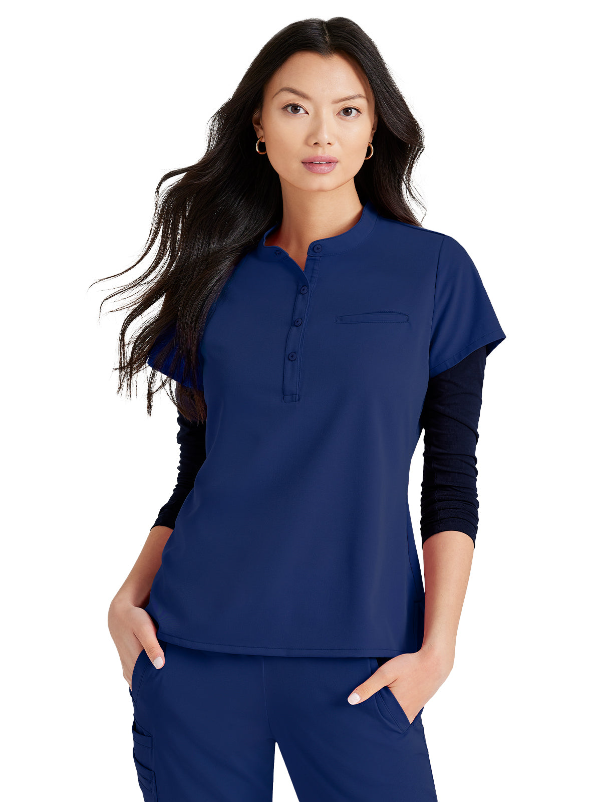 Women's Henley Style Top - BUT163 - Indigo (Navy)