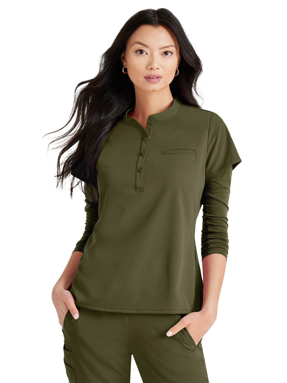 Women's Henley Style Top - BUT163 - Olive