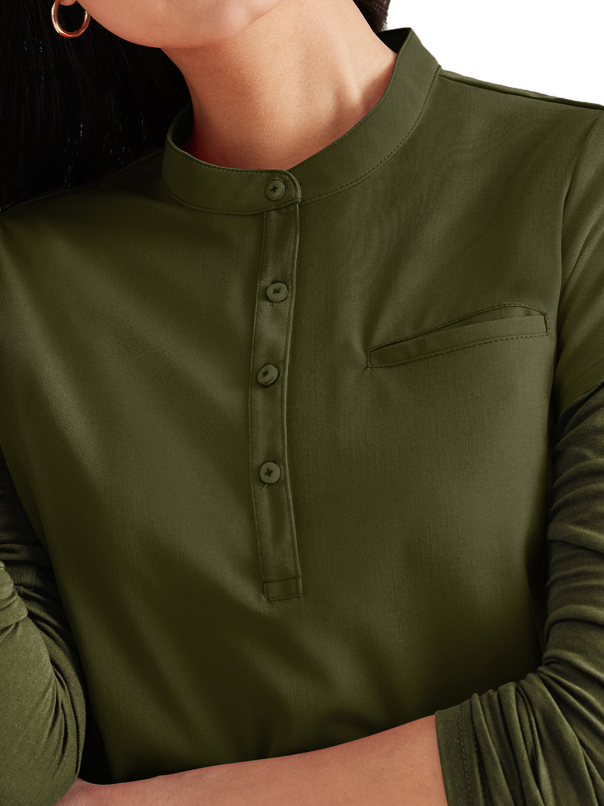 Women's Henley Style Top - BUT163 - Olive