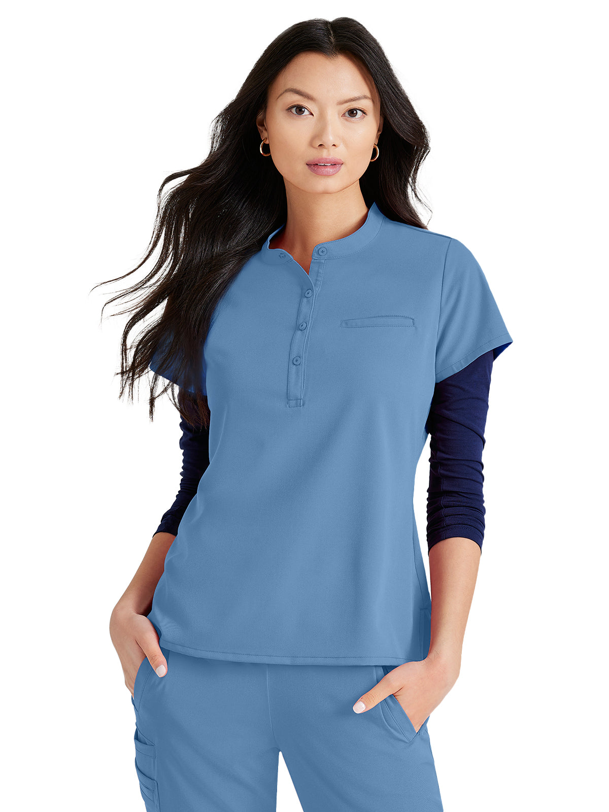 Women's Henley Style Top - BUT163 - Ciel Blue