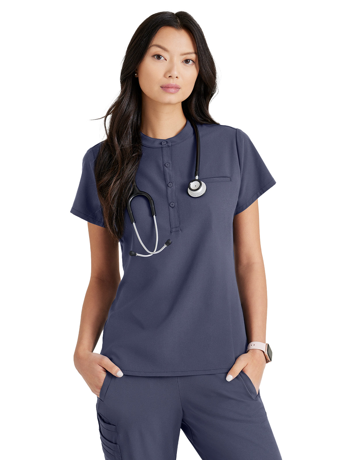 Women's Henley Style Top - BUT163 - Steel