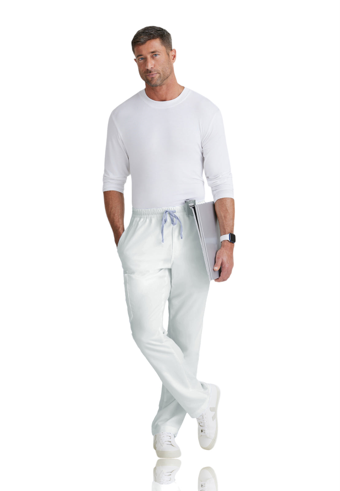 Men's Elastic Waistband With Contrast Drawcord Evan Pant - GRP558 - White