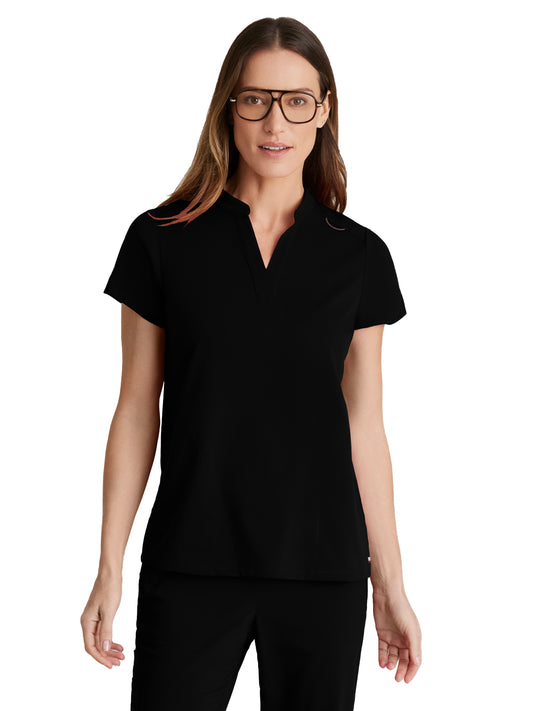 Women's 2 Pocket Banded Collar Avery Top - GRST230 - Black