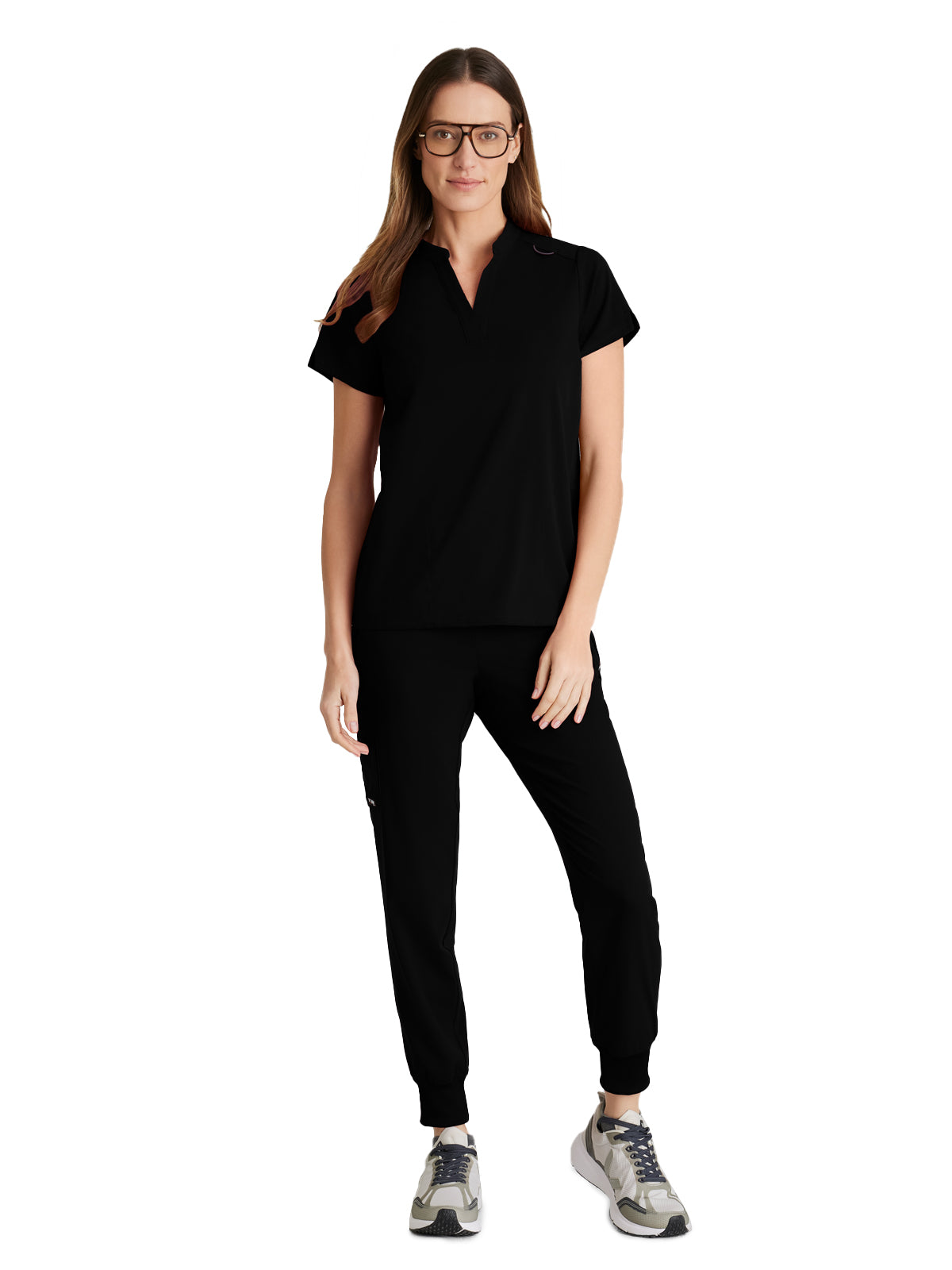 Women's 2 Pocket Banded Collar Avery Top - GRST230 - Black