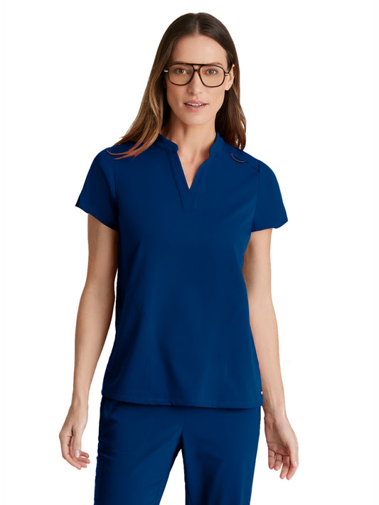 Women's 2 Pocket Banded Collar Avery Top - GRST230 - Indigo (Navy)
