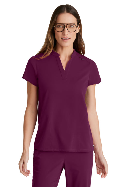 Women's 2 Pocket Banded Collar Avery Top - GRST230 - Wine