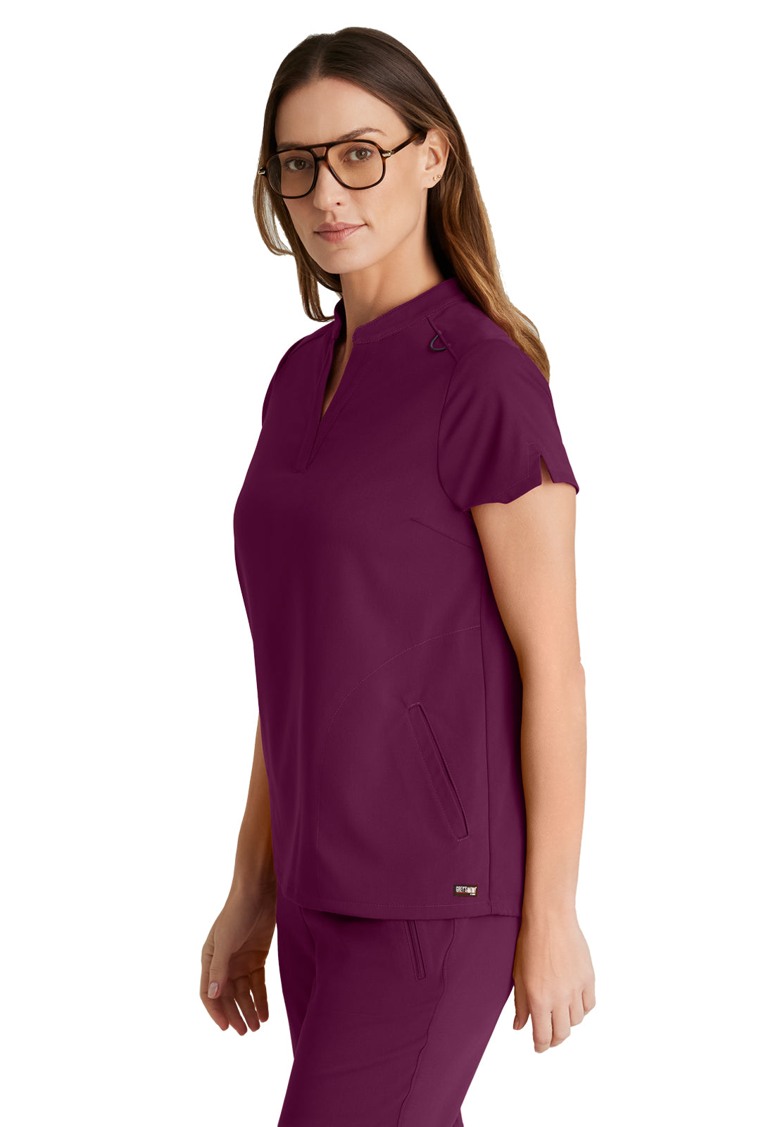 Women's 2 Pocket Banded Collar Avery Top - GRST230 - Wine