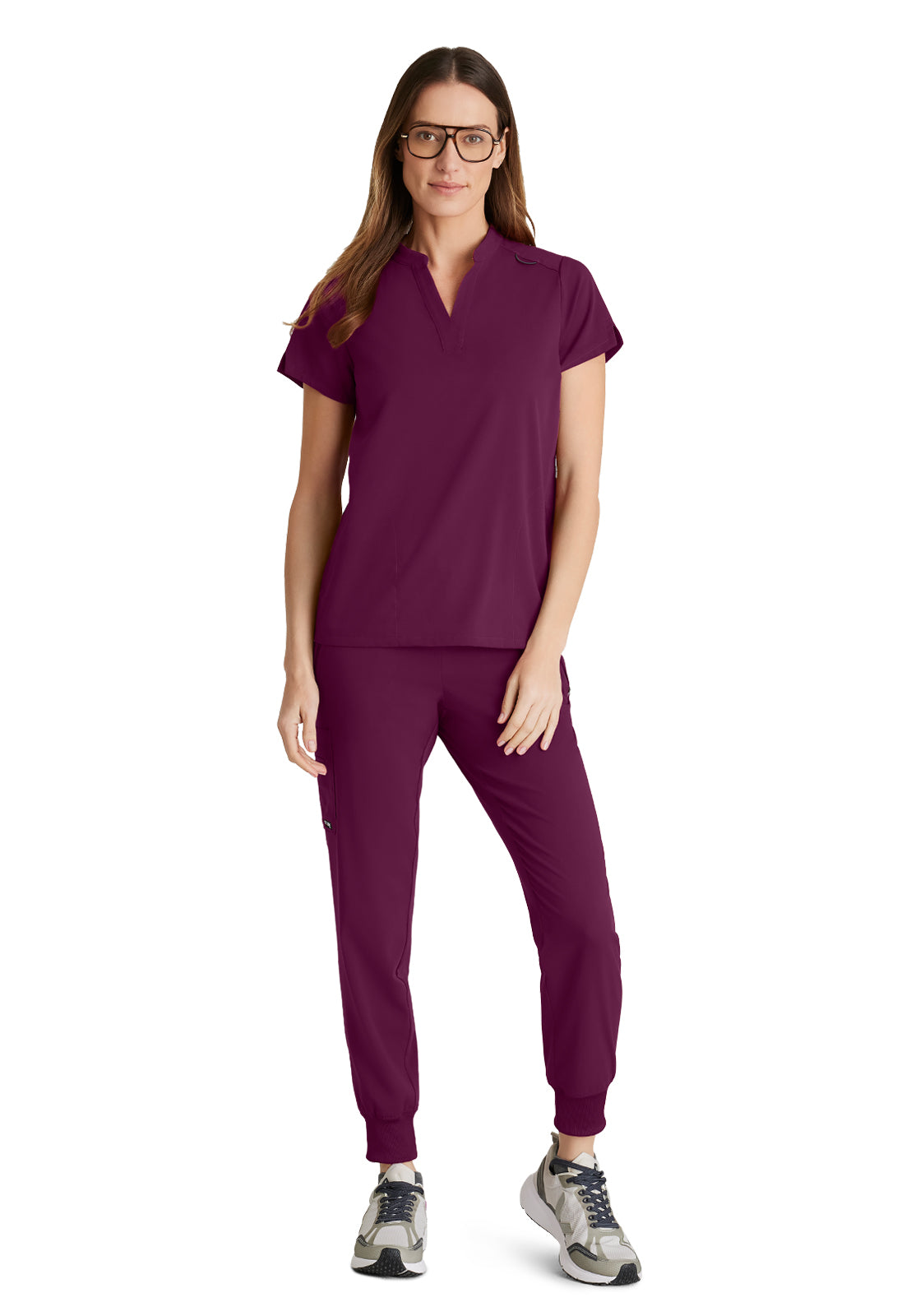 Women's 2 Pocket Banded Collar Avery Top - GRST230 - Wine