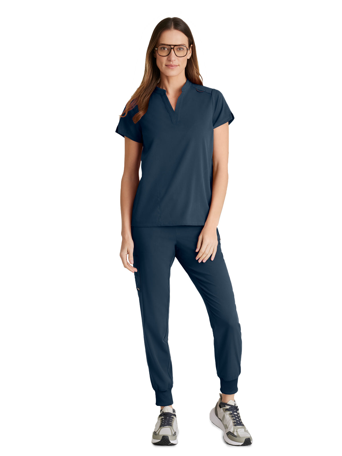 Women's 2 Pocket Banded Collar Avery Top - GRST230 - Steel