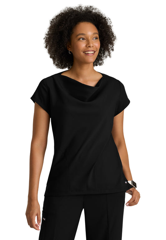 Women's Two Pocket Cowl Neck Marisol Scrub Top - GRST246 - Black