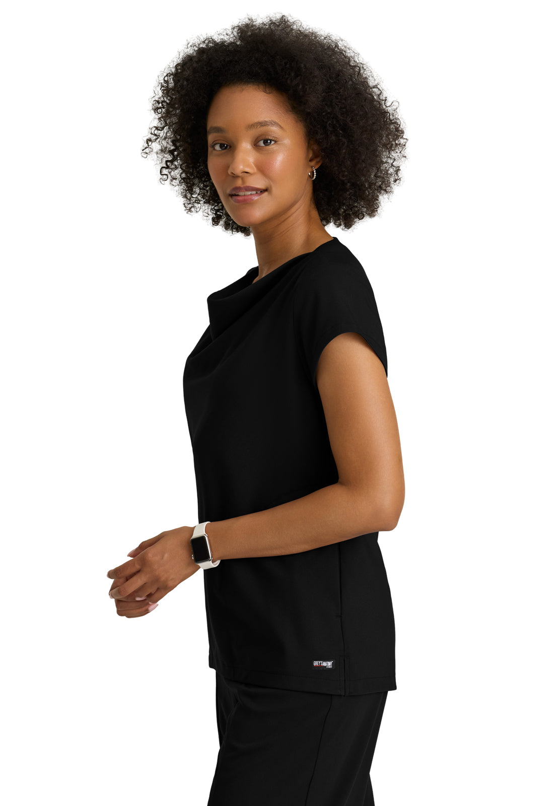 Women's Two Pocket Cowl Neck Marisol Scrub Top - GRST246 - Black