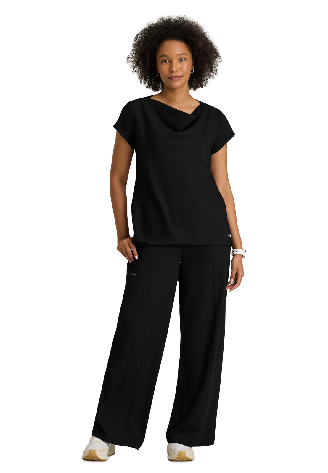Women's Two Pocket Cowl Neck Marisol Scrub Top - GRST246 - Black