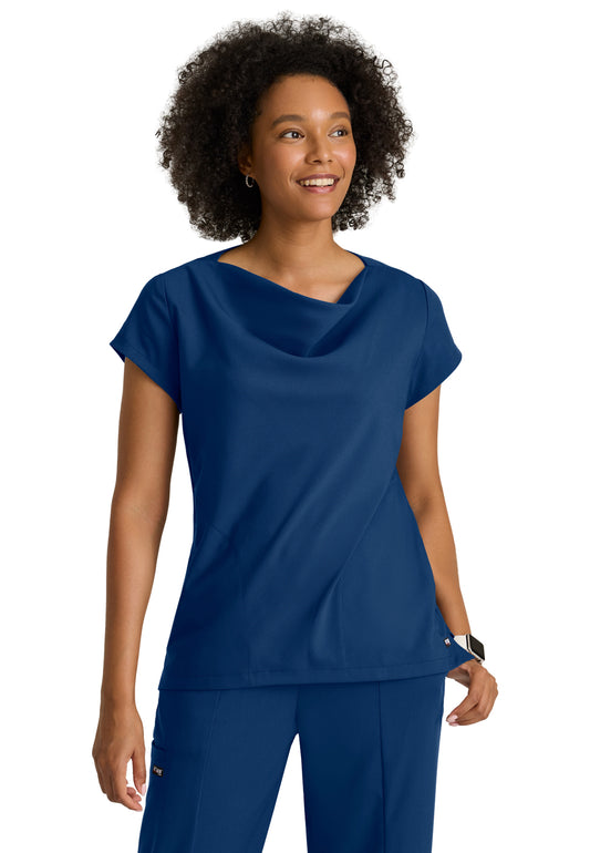 Women's Two Pocket Cowl Neck Marisol Scrub Top - GRST246 - Indigo (Navy)