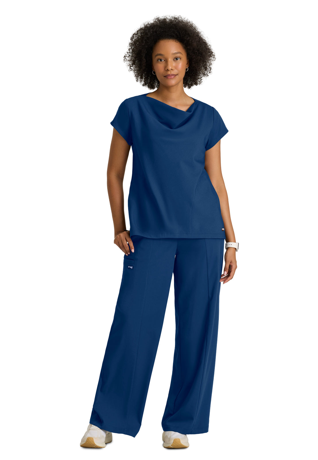 Women's Two Pocket Cowl Neck Marisol Scrub Top - GRST246 - Indigo (Navy)