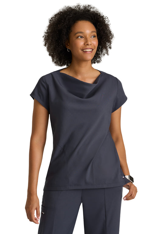 Women's Two Pocket Cowl Neck Marisol Scrub Top - GRST246 - Steel