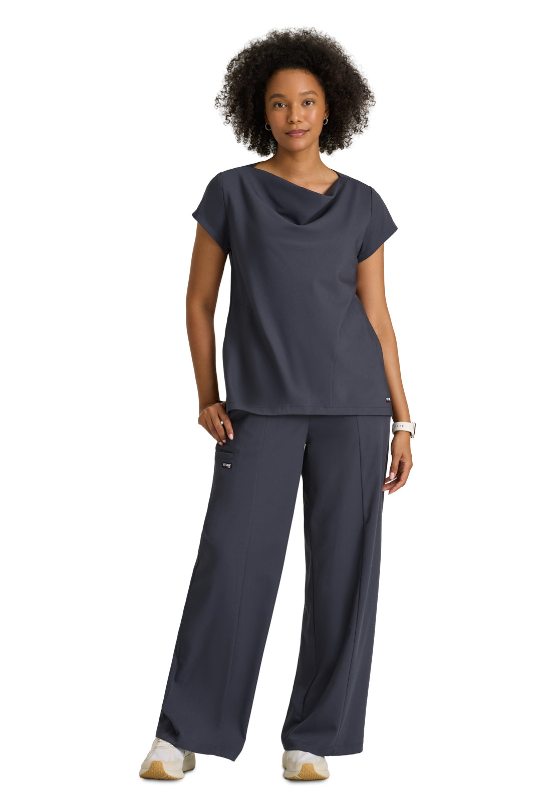 Women's Two Pocket Cowl Neck Marisol Scrub Top - GRST246 - Steel
