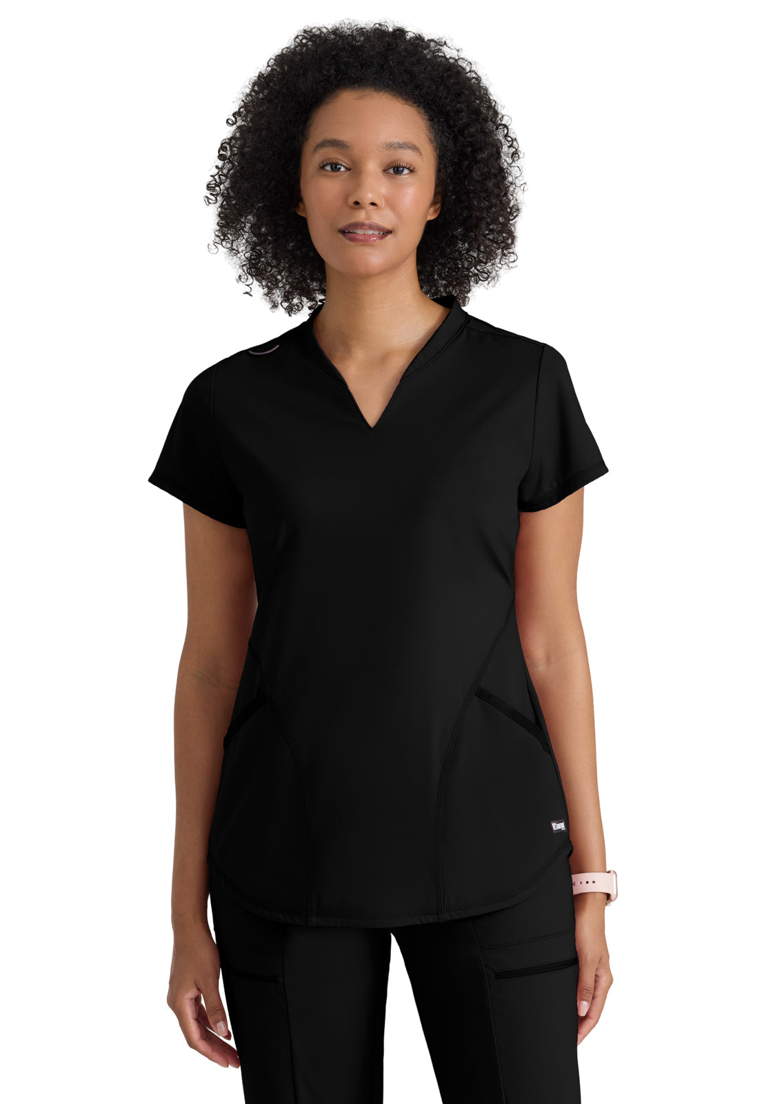 Women's Two Pocket V-Neck Define Top - GRST249 - Black