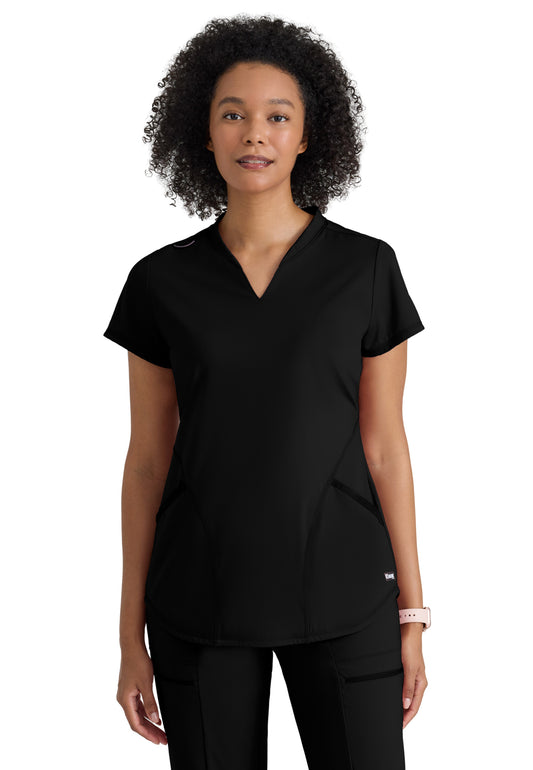 Women's Two Pocket V-Neck Define Top - GRST249 - Black