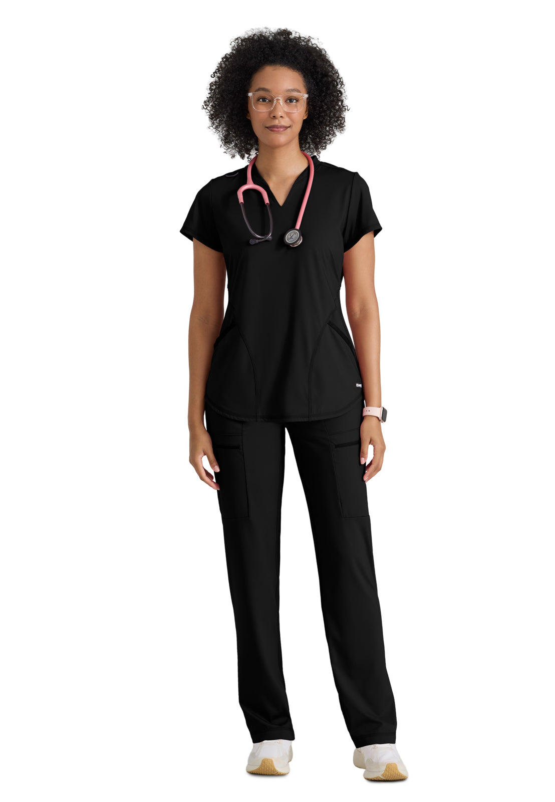 Women's Two Pocket V-Neck Define Top - GRST249 - Black