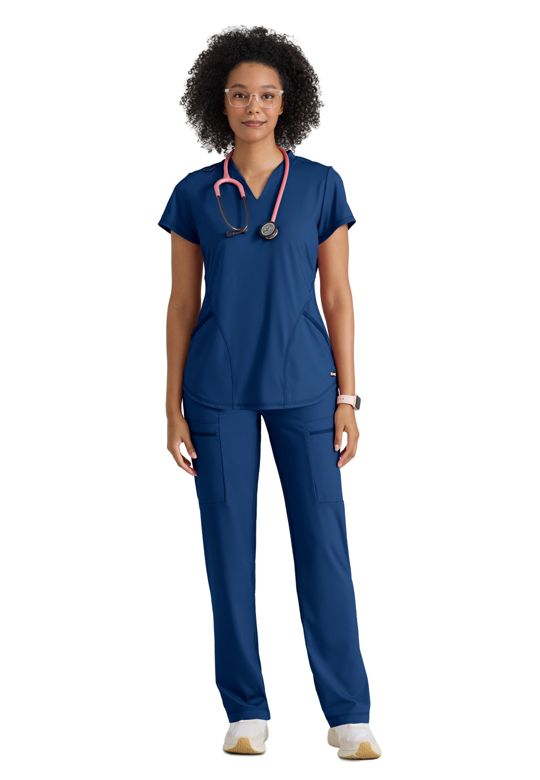 Women's Two Pocket V-Neck Define Top - GRST249 - Indigo (Navy)
