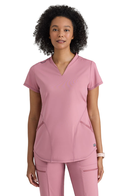Women's Two Pocket V-Neck Define Top - GRST249 - Canyon Pink