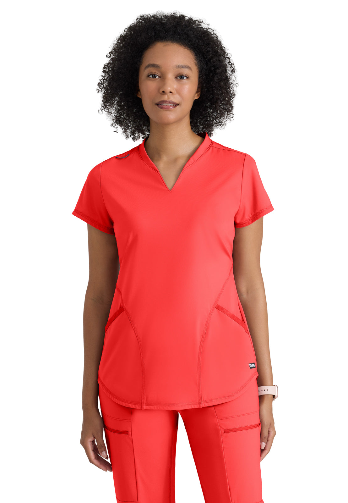 Women's Two Pocket V-Neck Define Top - GRST249 - Radiant Coral