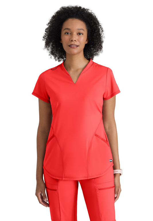 Women's Two Pocket V-Neck Define Top - GRST249 - Radiant Coral
