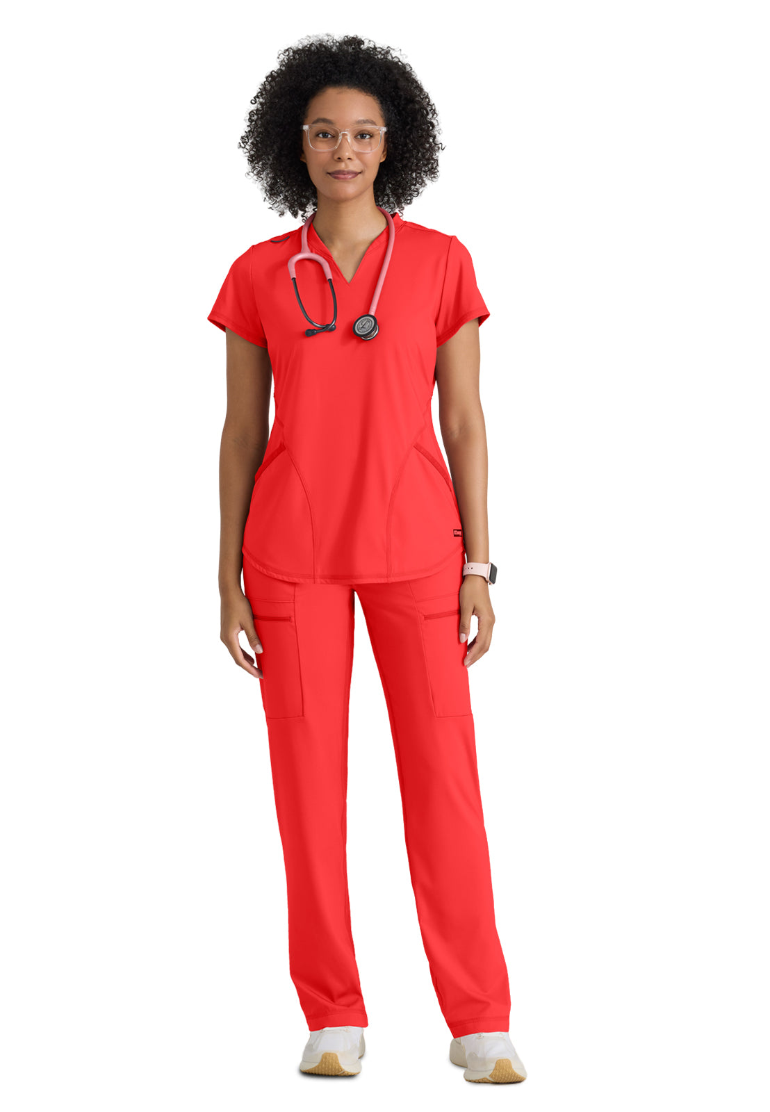 Women's Two Pocket V-Neck Define Top - GRST249 - Radiant Coral