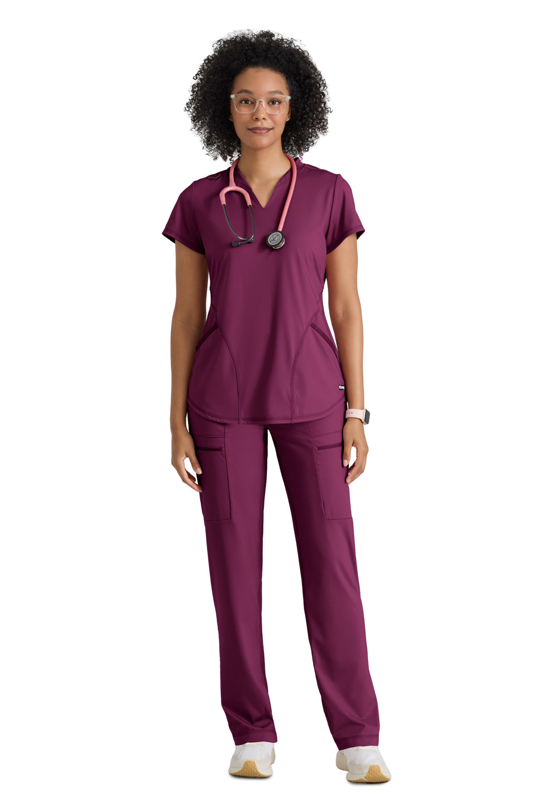 Women's Two Pocket V-Neck Define Top - GRST249 - Wine