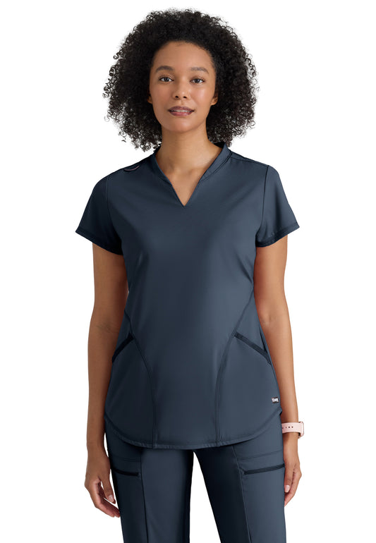 Women's Two Pocket V-Neck Define Top - GRST249 - Steel