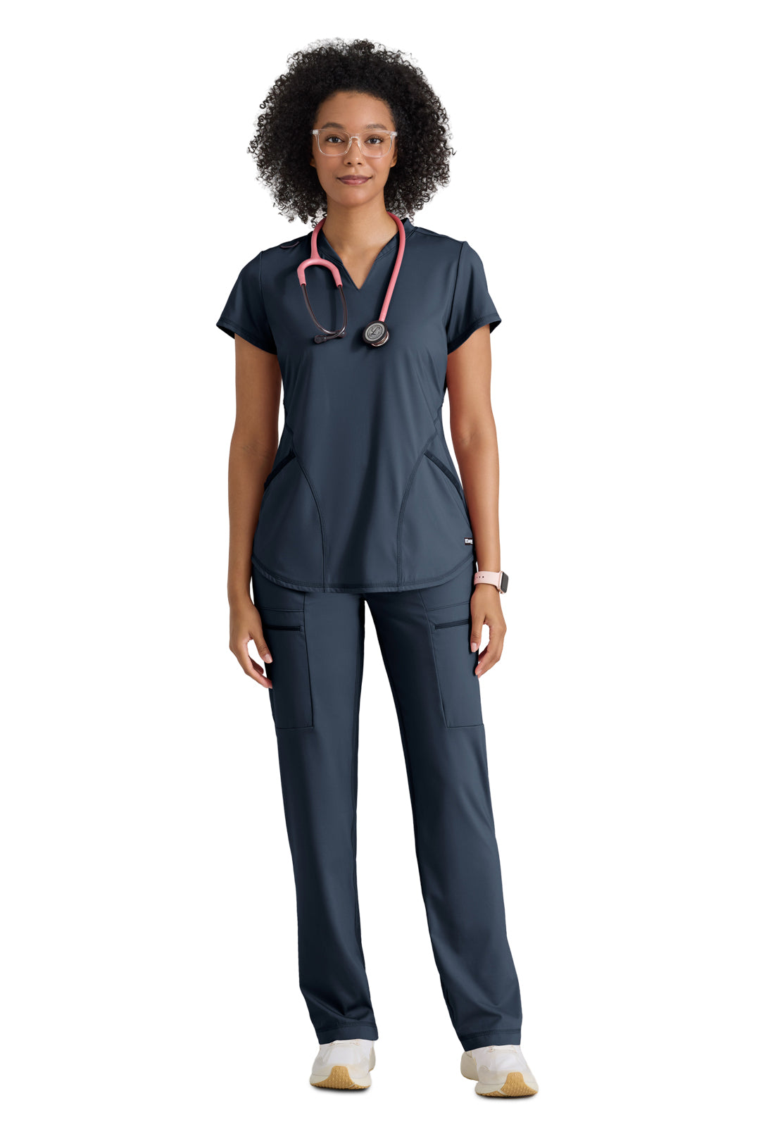 Women's Two Pocket V-Neck Define Top - GRST249 - Steel