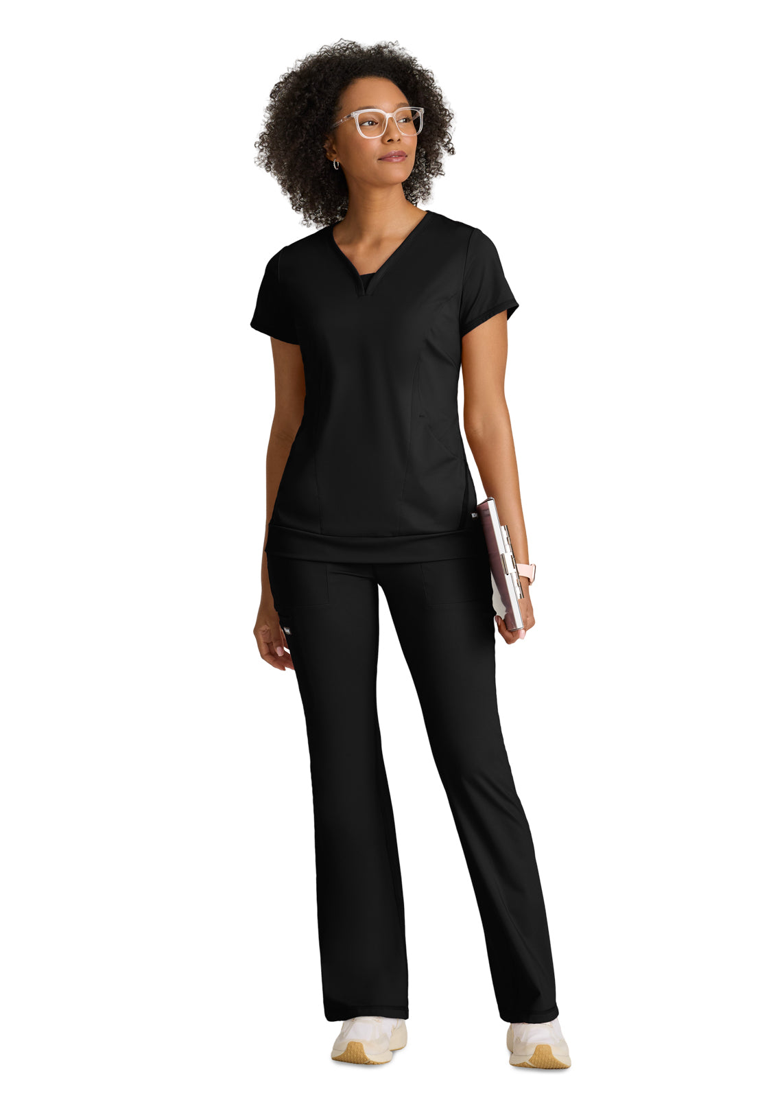 Women's Two Pocket V-Neck Motivate Top - GRST250 - Black